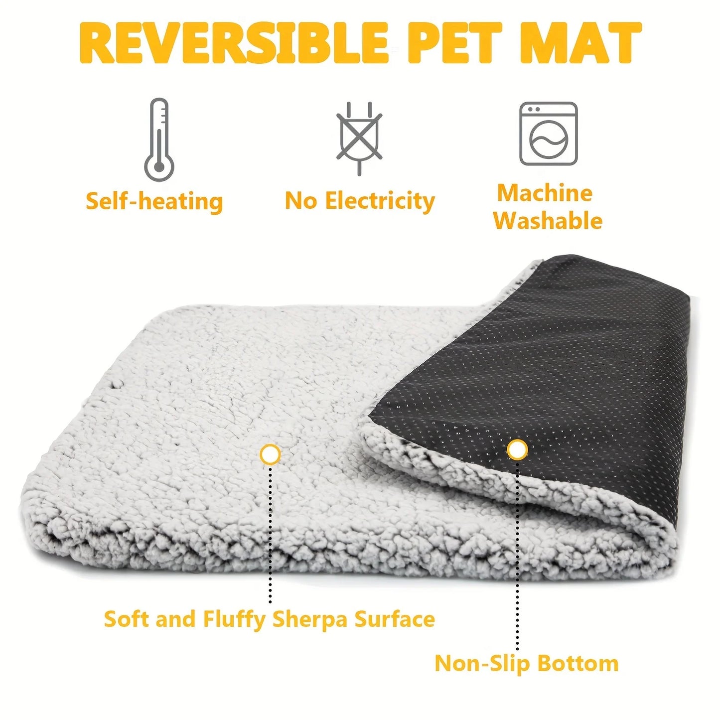 Self-Heating Pet Pad Blanket for Cats & Dogs - Washable Thermal Cushion Mat