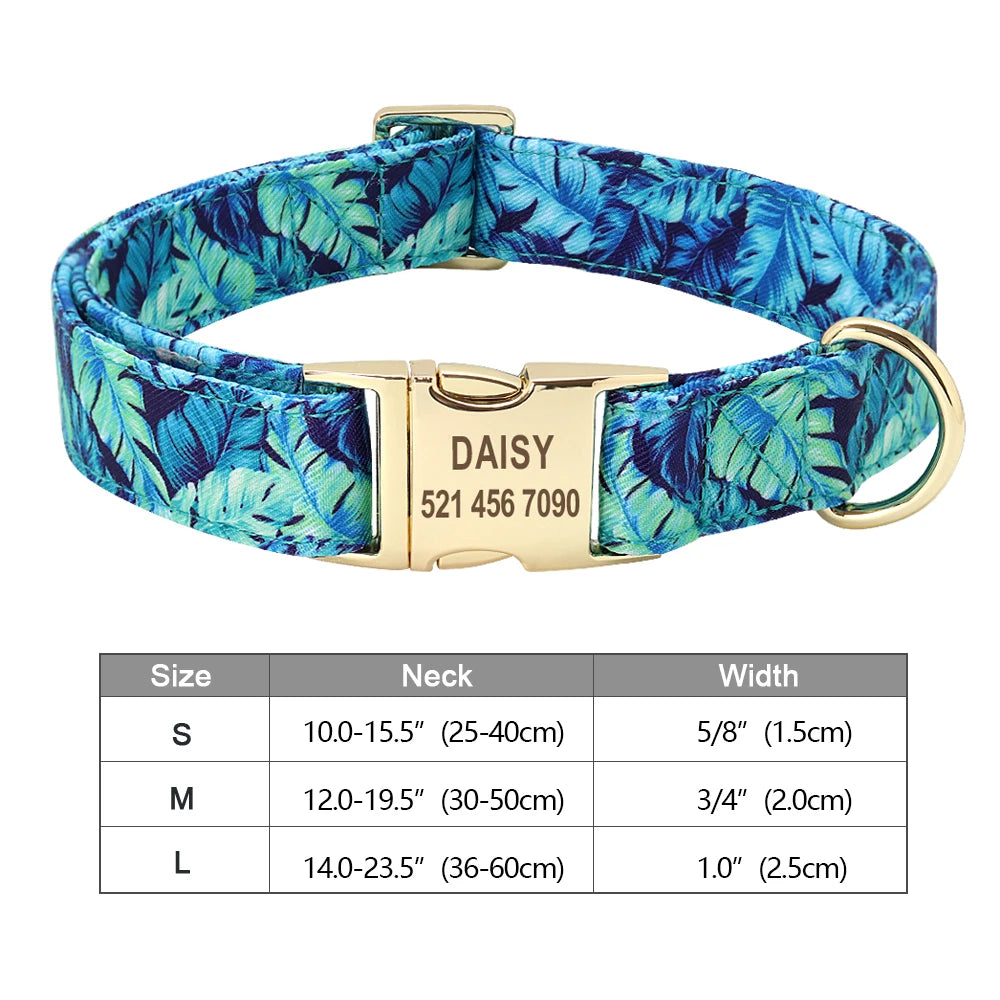 Personalized Nylon Dog or Cat Collar with Engraved ID – Adjustable Anti-Lost Nameplate for Small, Medium & Large Dogs Ditzy Petunia