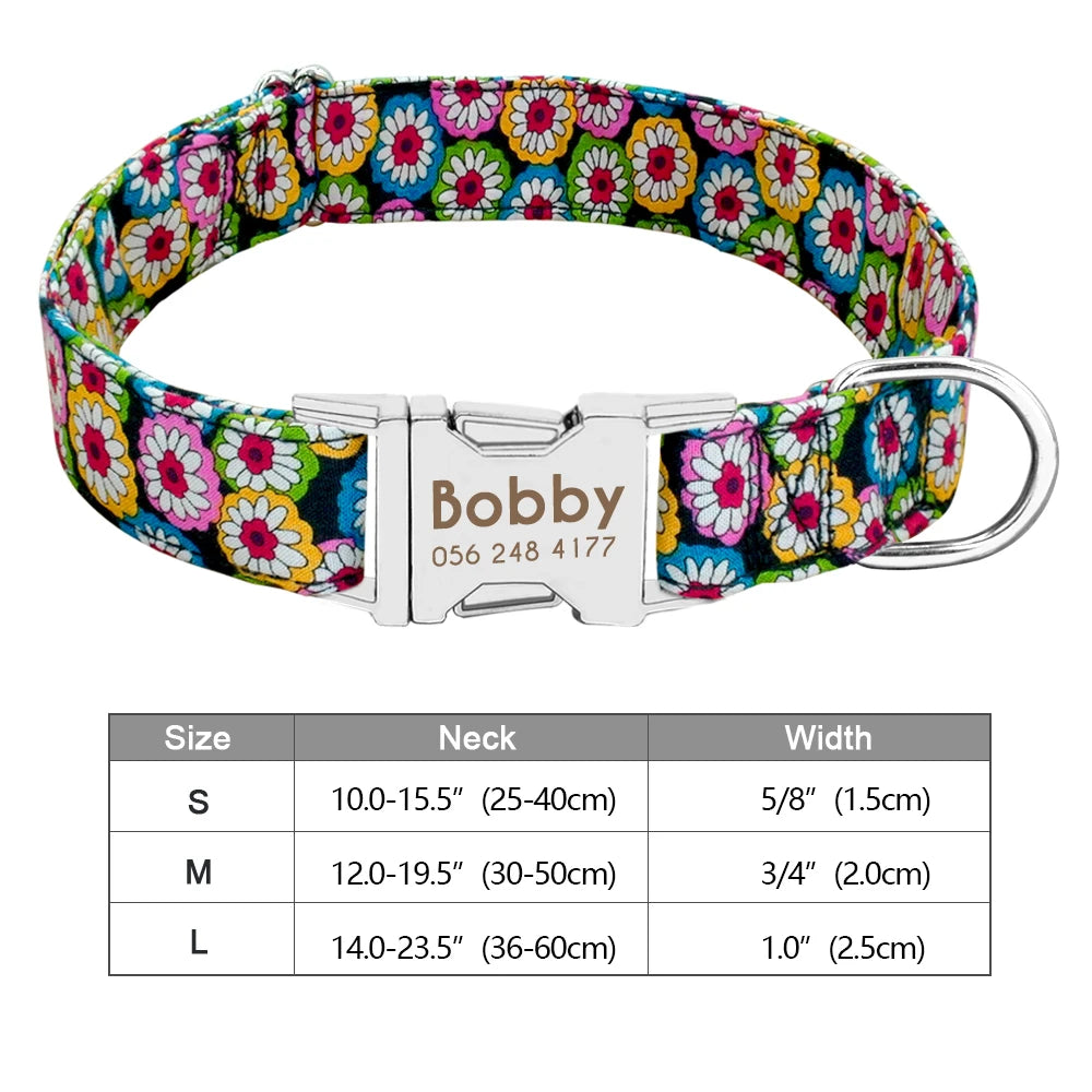 Personalized Nylon Dog or Cat Collar with Engraved ID – Adjustable Anti-Lost Nameplate for Small, Medium & Large Dogs Ditzy Petunia