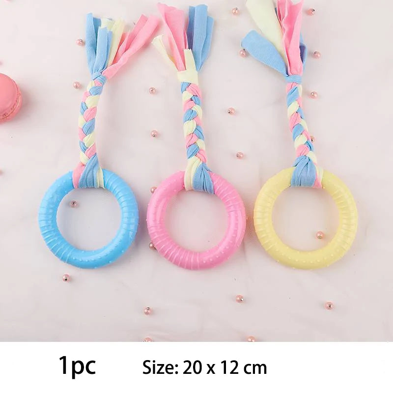 Durable Rubber Chew Toys for Dogs - Non-Toxic & Teeth Cleaning | Pink, Blue, Yellow Ditzy Petunia