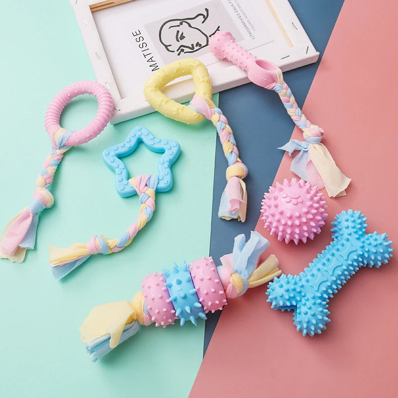 Durable Rubber Chew Toys for Dogs - Non-Toxic & Teeth Cleaning | Pink, Blue, Yellow Ditzy Petunia