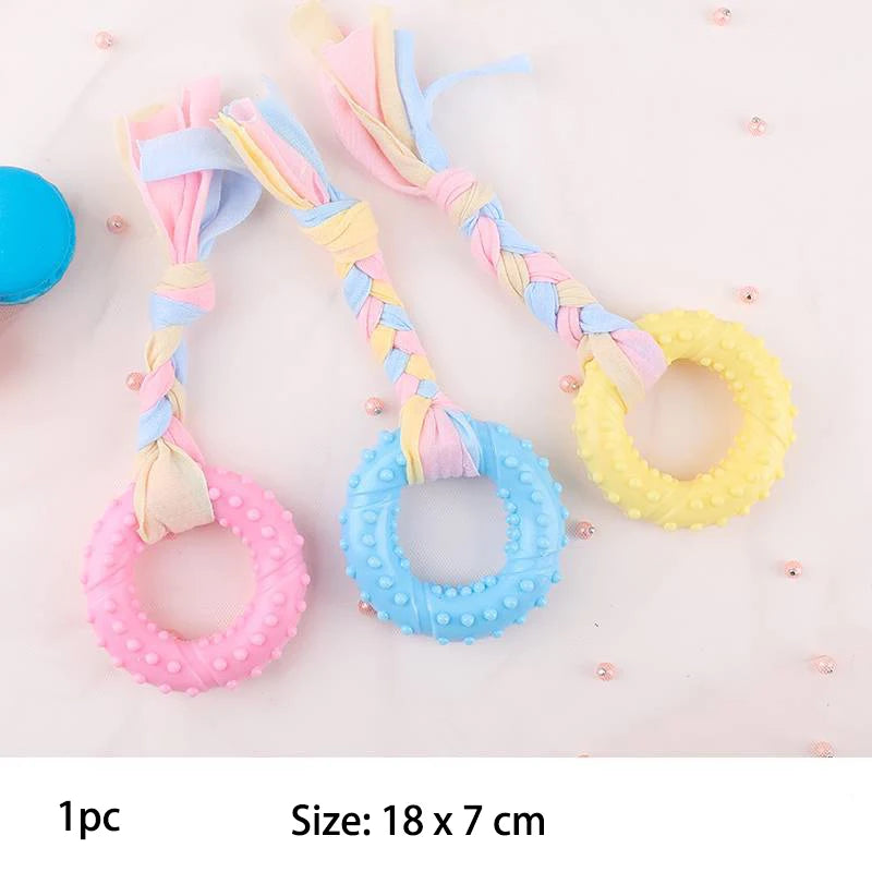 Durable Rubber Chew Toys for Dogs - Non-Toxic & Teeth Cleaning | Pink, Blue, Yellow Ditzy Petunia