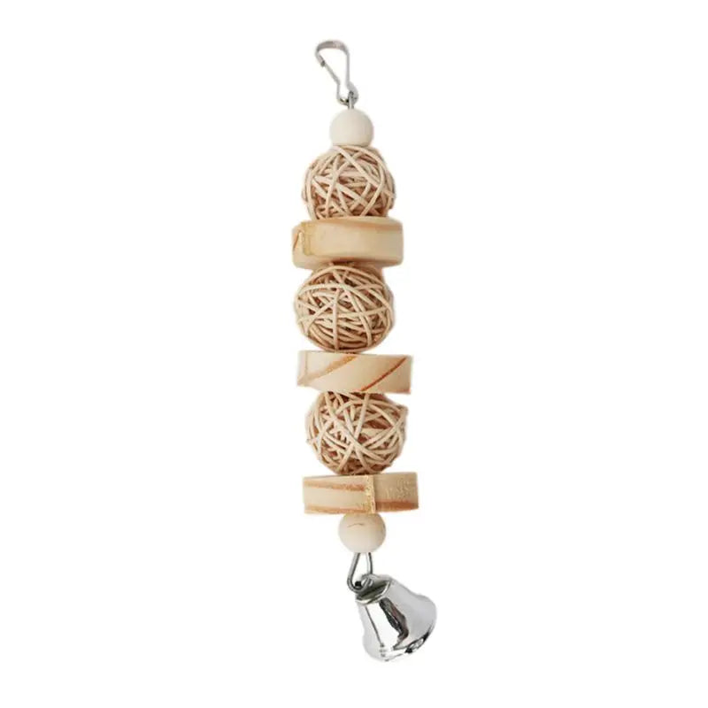 Natural Wood & Rattan Bird Chew Toy with Bell - Parrot Entertainment for Parakeets, Cockatiels, Lovebirds Ditzy Petunia