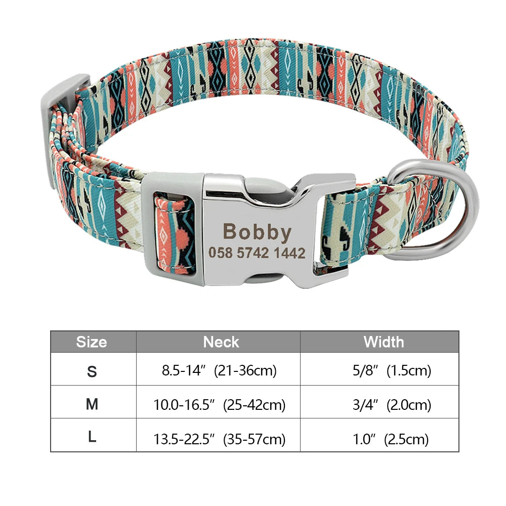Personalized Nylon Dog or Cat Collar with Engraved ID – Adjustable Anti-Lost Nameplate for Small, Medium & Large Dogs Ditzy Petunia