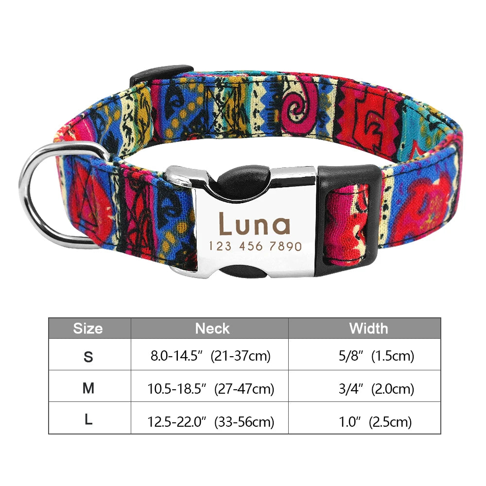 Personalized Nylon Dog or Cat Collar with Engraved ID – Adjustable Anti-Lost Nameplate for Small, Medium & Large Dogs Ditzy Petunia
