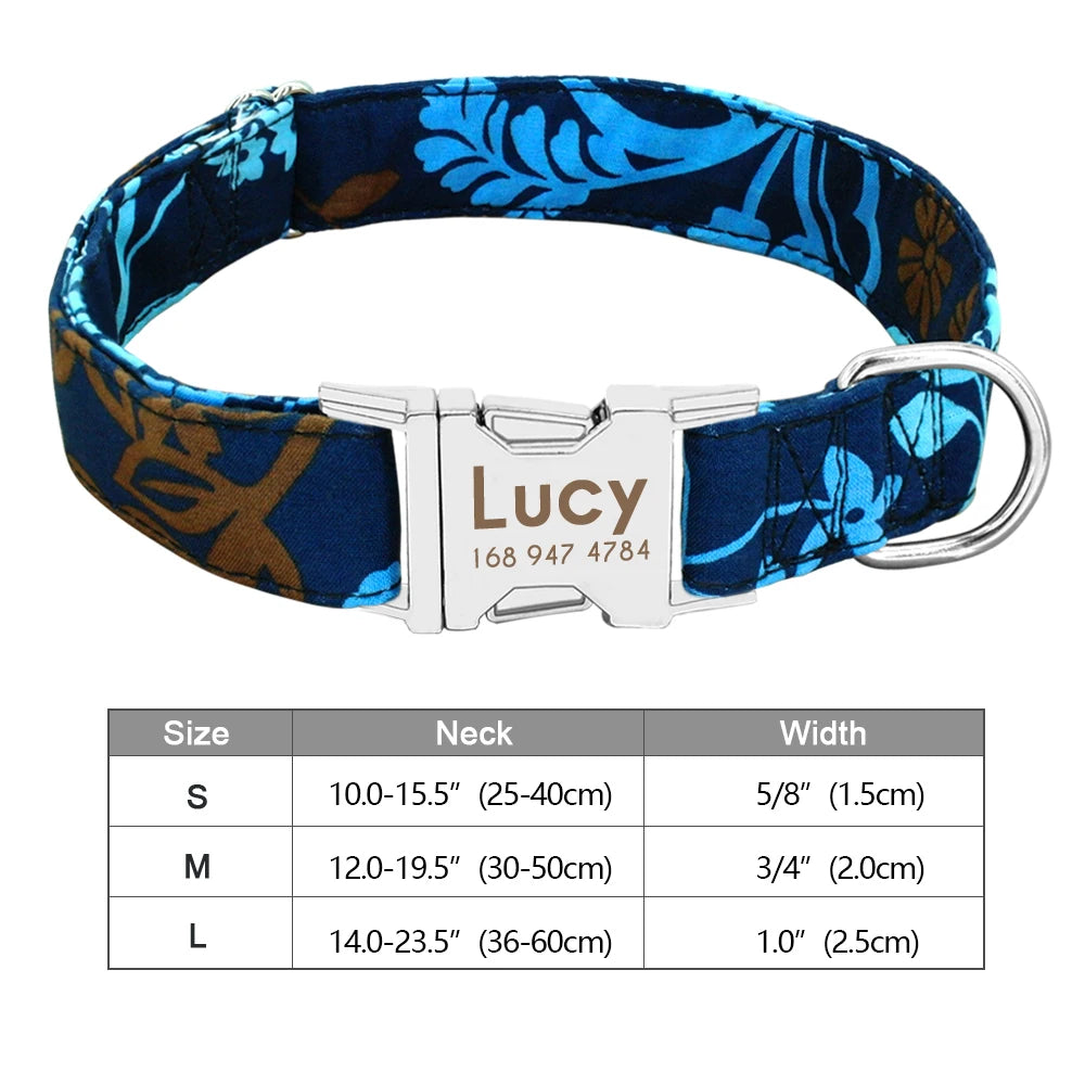 Personalized Nylon Dog or Cat Collar with Engraved ID – Adjustable Anti-Lost Nameplate for Small, Medium & Large Dogs Ditzy Petunia