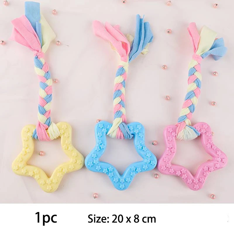 Durable Rubber Chew Toys for Dogs - Non-Toxic & Teeth Cleaning | Pink, Blue, Yellow Ditzy Petunia