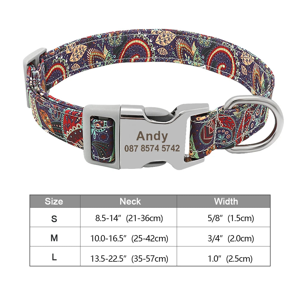 Personalized Nylon Dog or Cat Collar with Engraved ID – Adjustable Anti-Lost Nameplate for Small, Medium & Large Dogs Ditzy Petunia