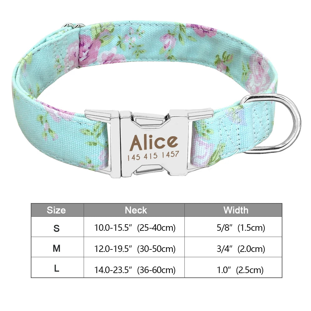 Personalized Nylon Dog or Cat Collar with Engraved ID – Adjustable Anti-Lost Nameplate for Small, Medium & Large Dogs Ditzy Petunia