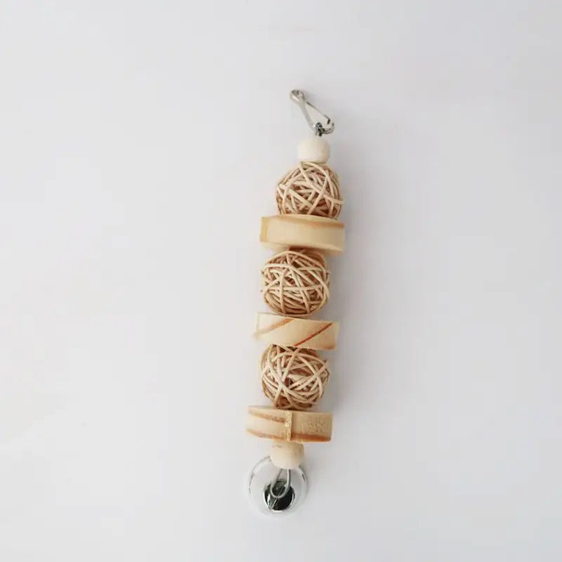 Natural Wood & Rattan Bird Chew Toy with Bell - Parrot Entertainment for Parakeets, Cockatiels, Lovebirds Ditzy Petunia