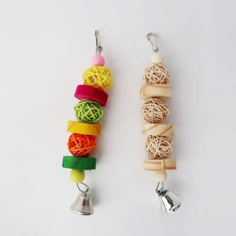 Natural Wood & Rattan Bird Chew Toy with Bell - Parrot Entertainment for Parakeets, Cockatiels, Lovebirds Ditzy Petunia