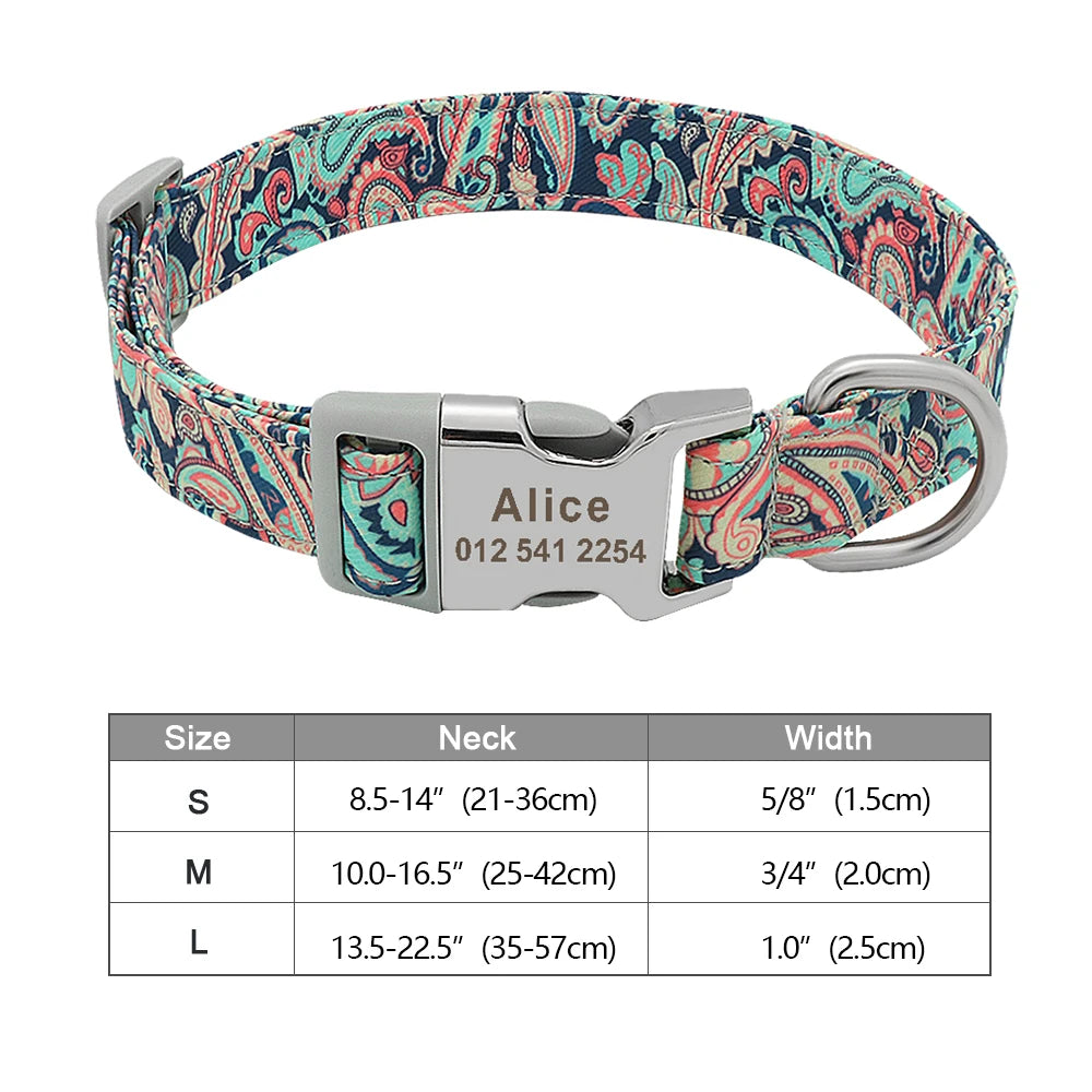 Personalized Nylon Dog or Cat Collar with Engraved ID – Adjustable Anti-Lost Nameplate for Small, Medium & Large Dogs Ditzy Petunia