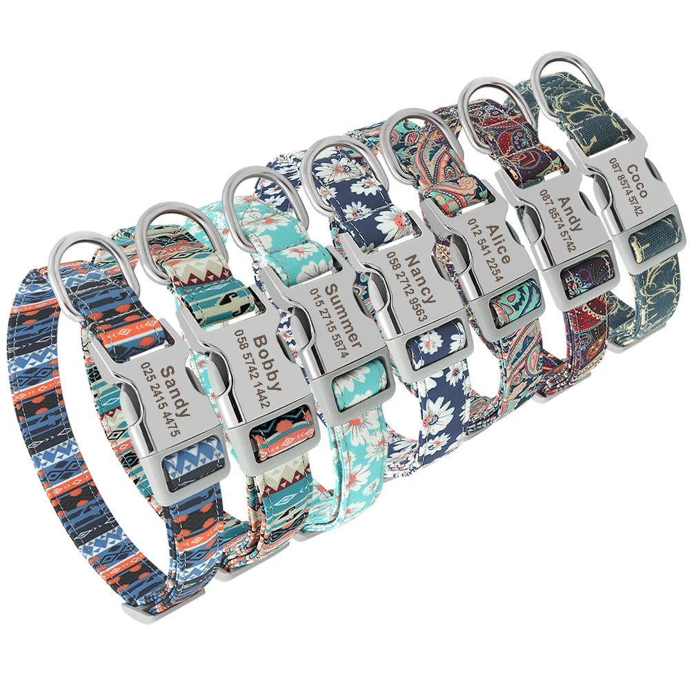 Personalized Nylon Dog or Cat Collar with Engraved ID – Adjustable Anti-Lost Nameplate for Small, Medium & Large Dogs Ditzy Petunia
