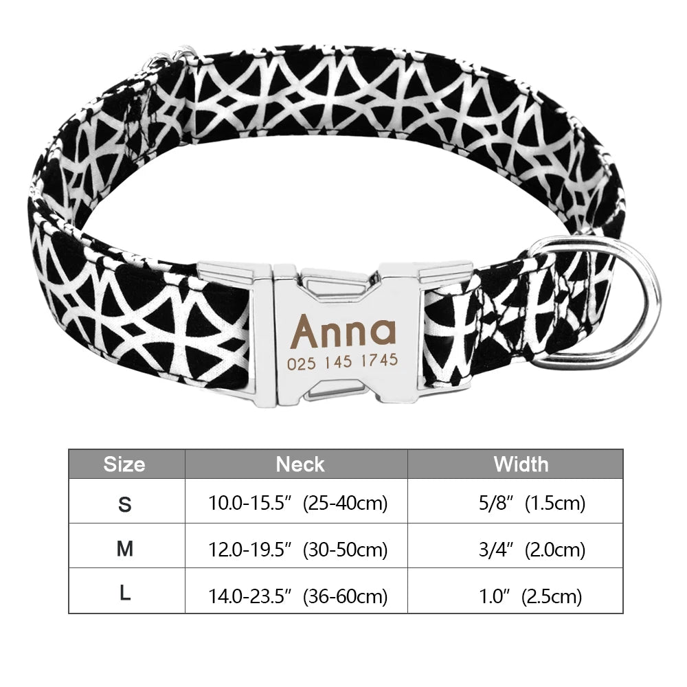 Personalized Nylon Dog or Cat Collar with Engraved ID – Adjustable Anti-Lost Nameplate for Small, Medium & Large Dogs Ditzy Petunia