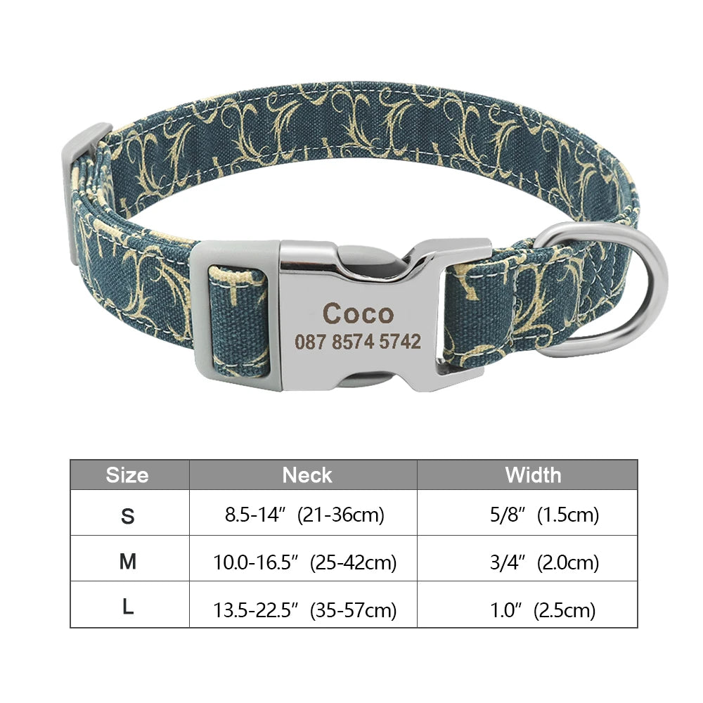 Personalized Nylon Dog or Cat Collar with Engraved ID – Adjustable Anti-Lost Nameplate for Small, Medium & Large Dogs Ditzy Petunia