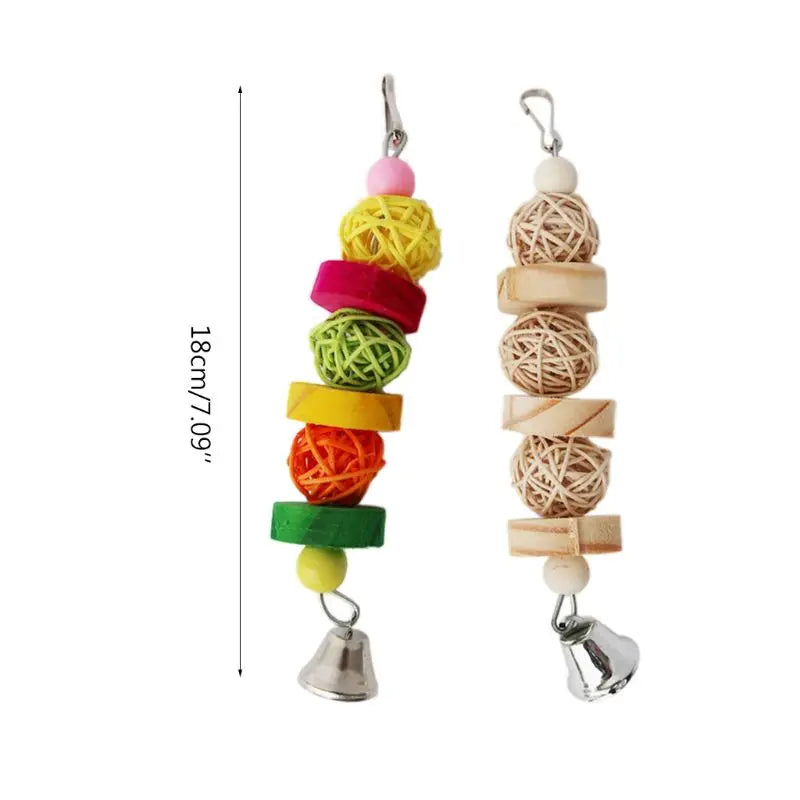 Natural Wood & Rattan Bird Chew Toy with Bell - Parrot Entertainment for Parakeets, Cockatiels, Lovebirds Ditzy Petunia