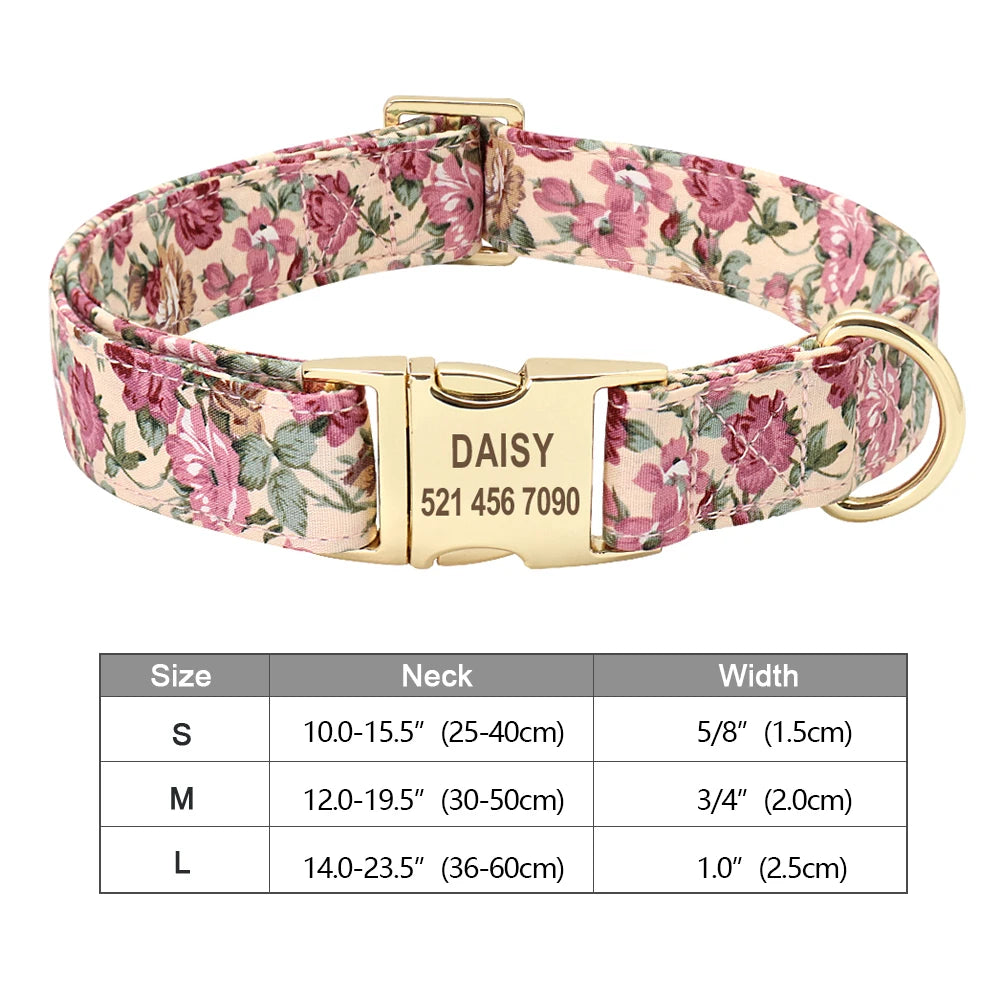 Personalized Nylon Dog or Cat Collar with Engraved ID – Adjustable Anti-Lost Nameplate for Small, Medium & Large Dogs Ditzy Petunia
