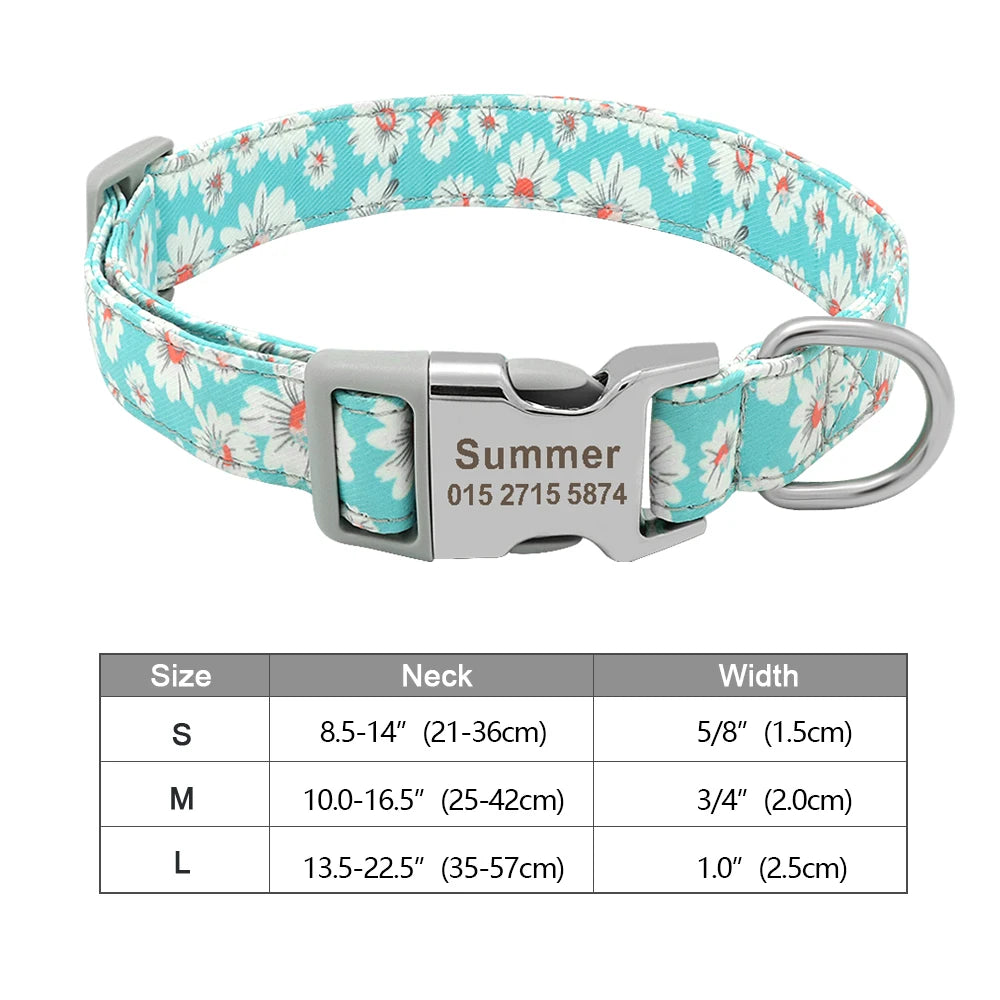 Personalized Nylon Dog or Cat Collar with Engraved ID – Adjustable Anti-Lost Nameplate for Small, Medium & Large Dogs Ditzy Petunia