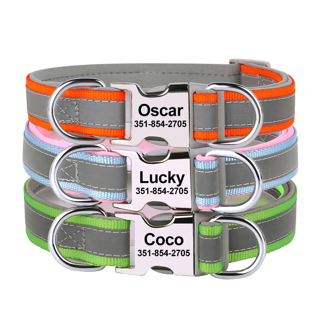 Reflective Personalized Dog Collar with Engraved ID – Soft Padded Nylon Adjustable Collar for All Dog Sizes Ditzy Petunia