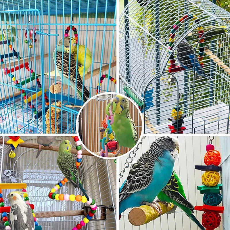 7 Pack Wood Parrot Toys – Bird Toy Set for Cage Accessories, Swings, Bridges, and Bells Ditzy Petunia