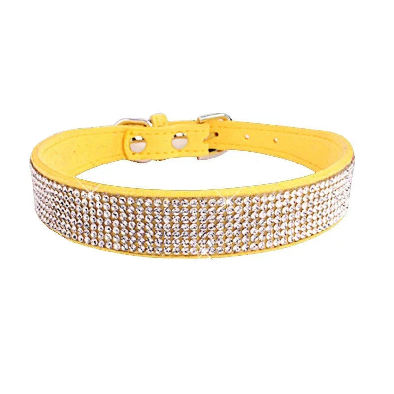 Suede Fiber Crystal Dog Collar - Rhinestone Jeweled Adjustable Collar for Small Dogs & Cats