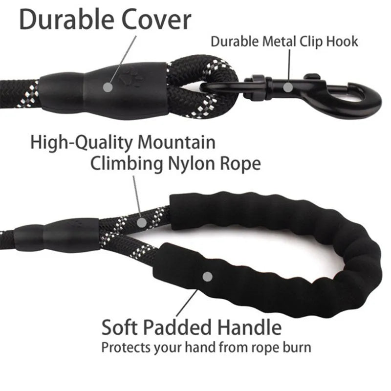Heavy-Duty Reflective Nylon Dog Leash – 150cm / 200cm / 300cm