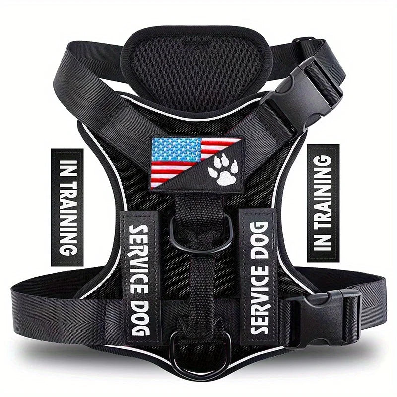 Reflective Service Dog Harness with 5 PCS Patches - Adjustable Soft Oxford Vest Harness for Dogs