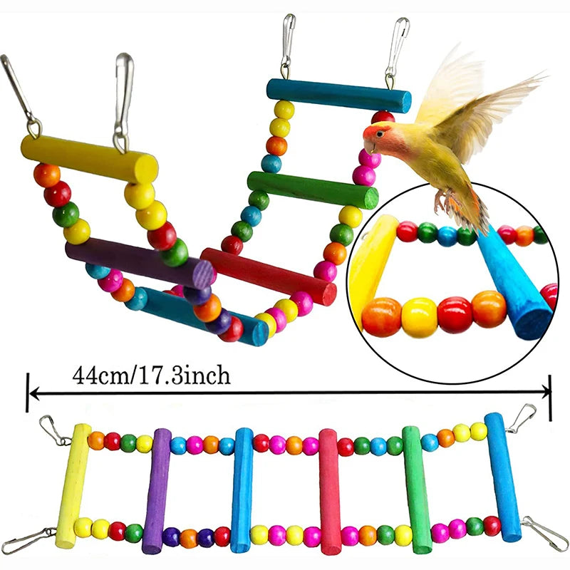 7 Pack Wood Parrot Toys – Bird Toy Set for Cage Accessories, Swings, Bridges, and Bells Ditzy Petunia