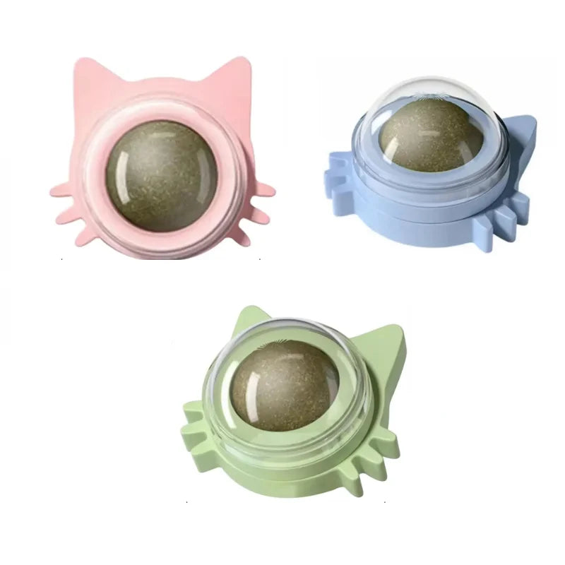 Lickable Catnip Ball Toy – 360° Rotating Chew Toy for Cats | Teeth Cleaning & Wall-Mountable Play Ball