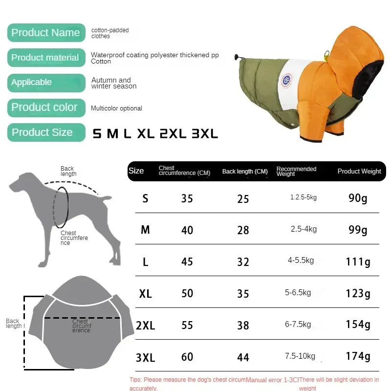 Winter Dog Jacket Coat | Warm Waterproof Pet Clothes for Small, Medium & Large Dogs | Polyester Dog Winter Coat
