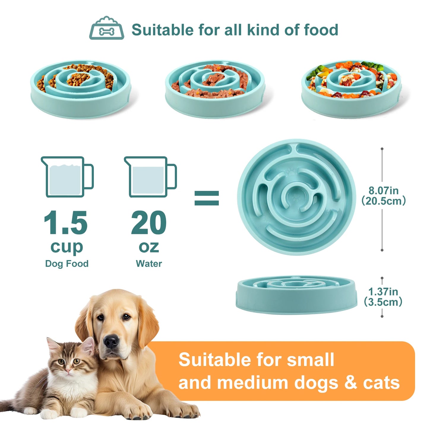Pet Slow Feeder Bowl - Non-Slip Anti-Gulping Maze Design for Dogs & Cats