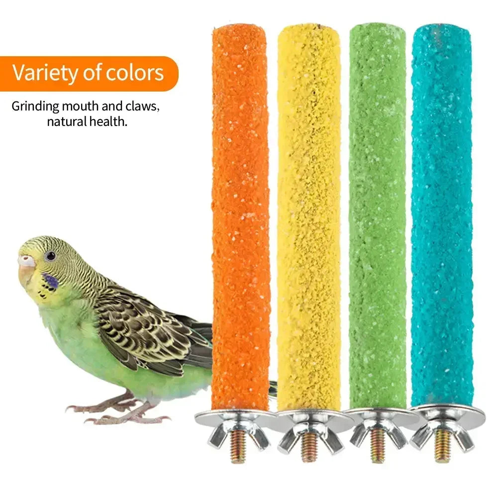 Natural Wooden Parrot Perch Stick – Non-Toxic Colored Sand Chewing & Claw Grinding Toy for Birds & Small Pets