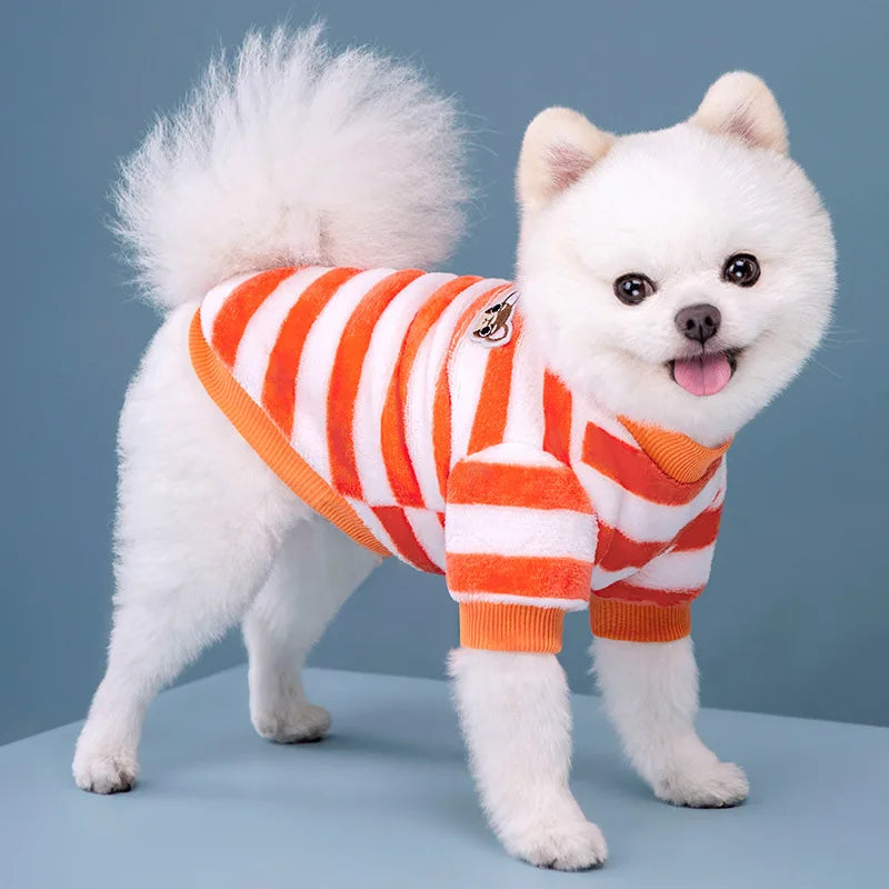Rainbow Striped Dog Clothes - Warm Fleece Vest Shirt for Small Dogs & Cats, Winter Apparel