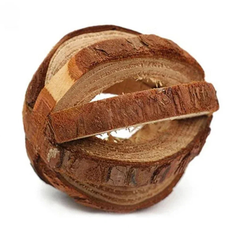 Natural Wooden Rabbit Roller & Chew Toys | Pine Dumbbells & Bell Roller for Small Pets