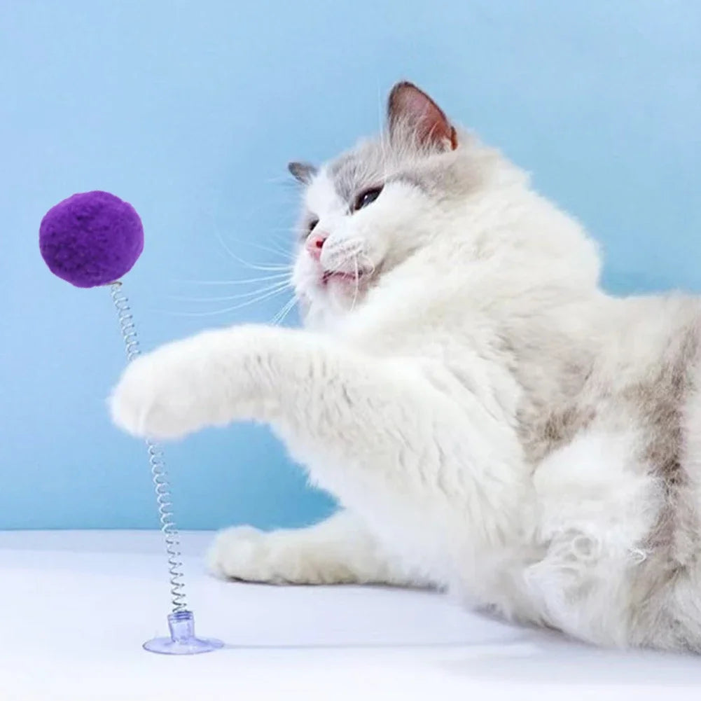 Cat Fur Ball Spring Toy with Suction Cup – Interactive Playtime for Indoor Cats