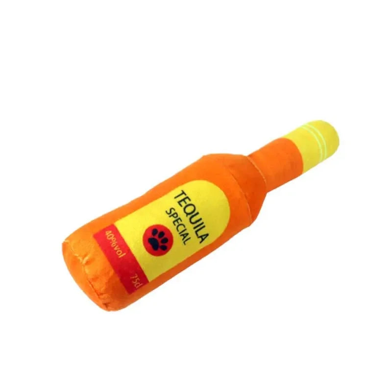 Plush Bottle-Shaped Dog Toys – Squeaky, Soft, and Chew-Friendly