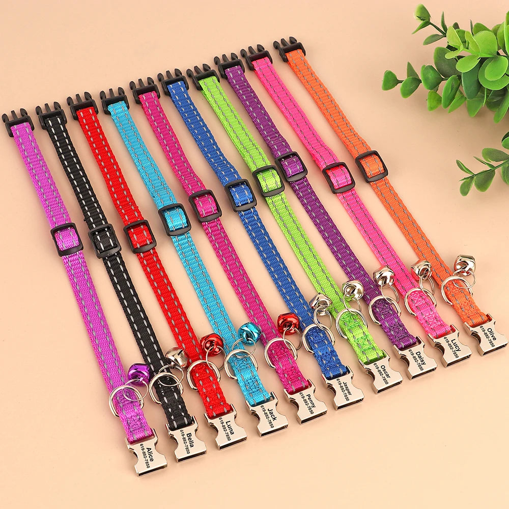 Personalized Reflective Cat Collar with Bell – Adjustable Nylon Collar for Small Dogs & Cats Ditzy Petunia