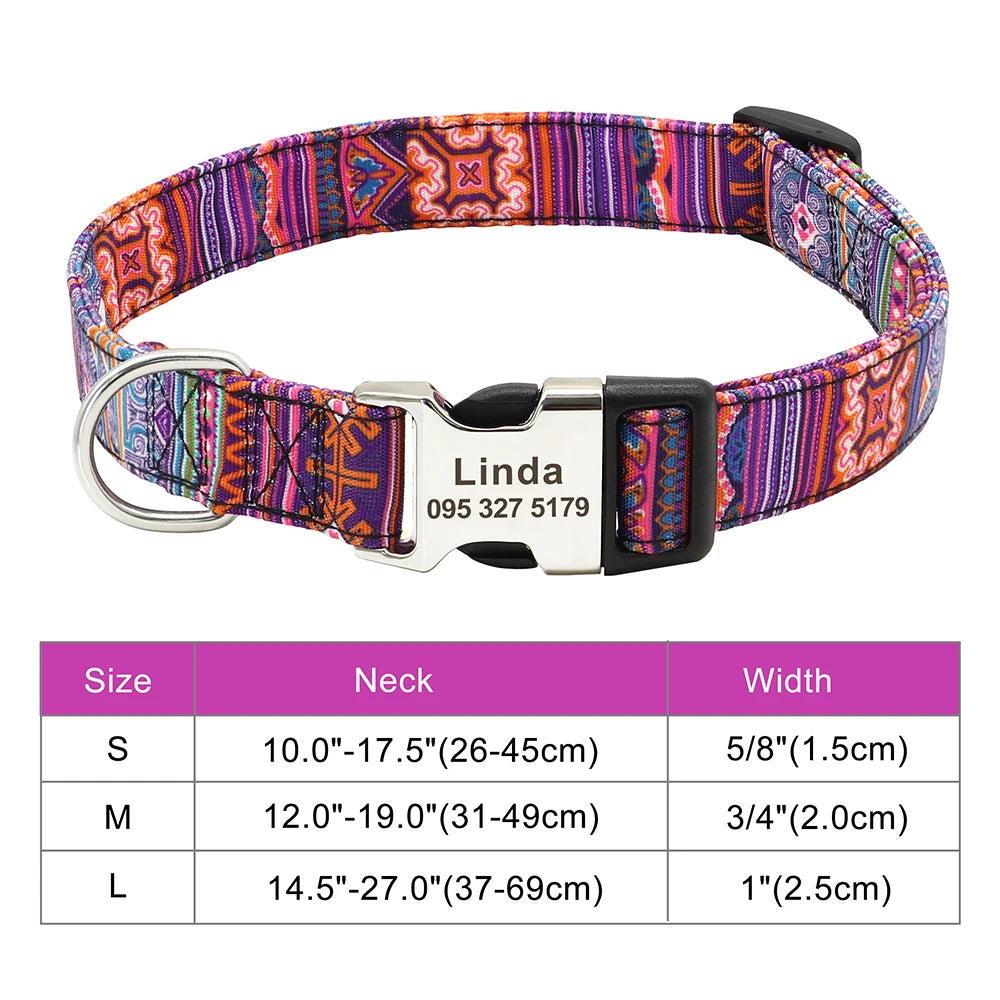 Personalized Nylon Dog or Cat Collar with Engraved ID – Adjustable Anti-Lost Nameplate for Small, Medium & Large Dogs Ditzy Petunia