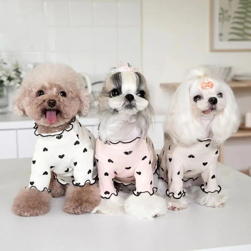 Autumn Winter Pet Undercoat – Cute Heart Print Waffle Vest for Dogs & Cats, Perfect for Christmas & New Year
