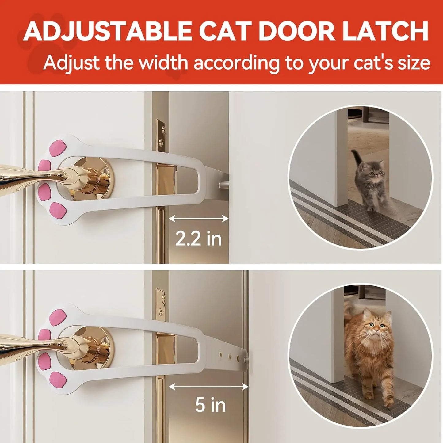 Adjustable Cat Door Holder Latch - Keeps Dogs Out, Flexible Gate Lock
