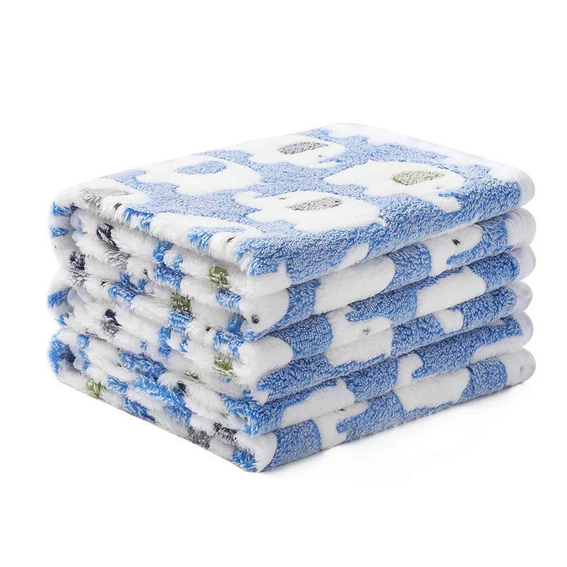 Ultra-Soft Coral Fleece Pet Blanket – Elephant & Paw Print Designs