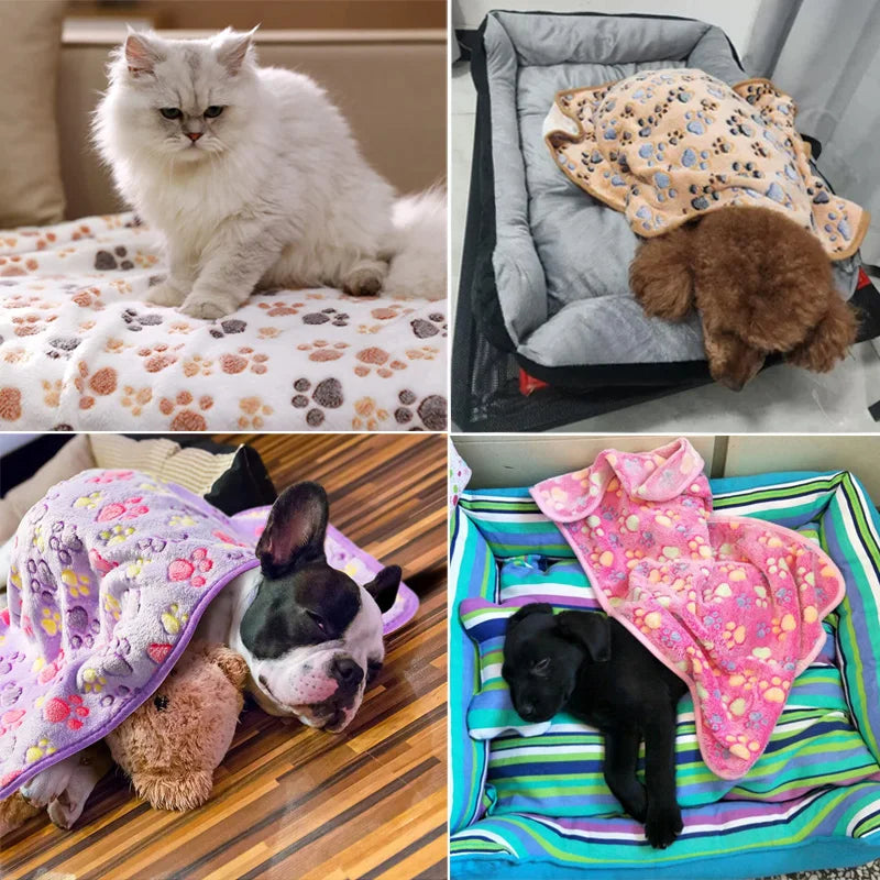 Ultra-Soft Coral Fleece Pet Blanket – Elephant & Paw Print Designs