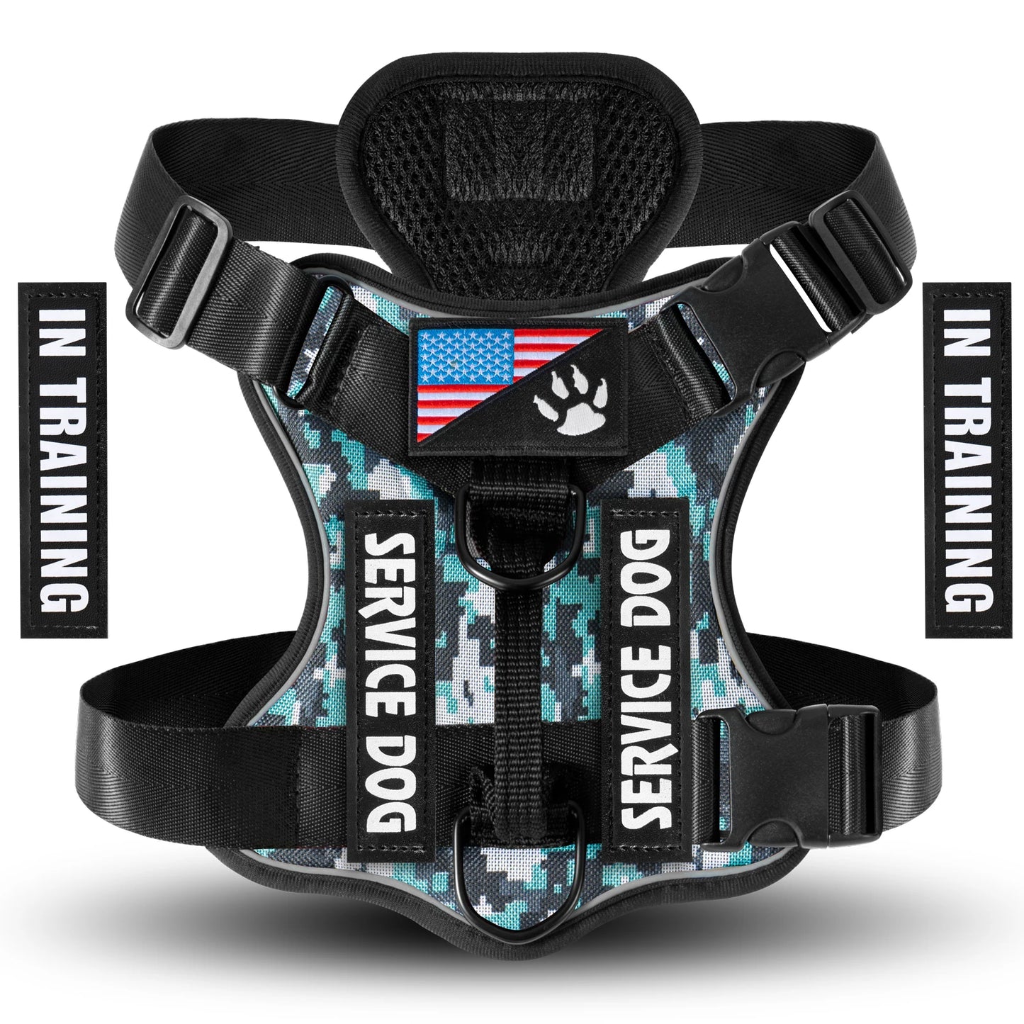 Reflective Service Dog Harness with 5 PCS Patches - Adjustable Soft Oxford Vest Harness for Dogs