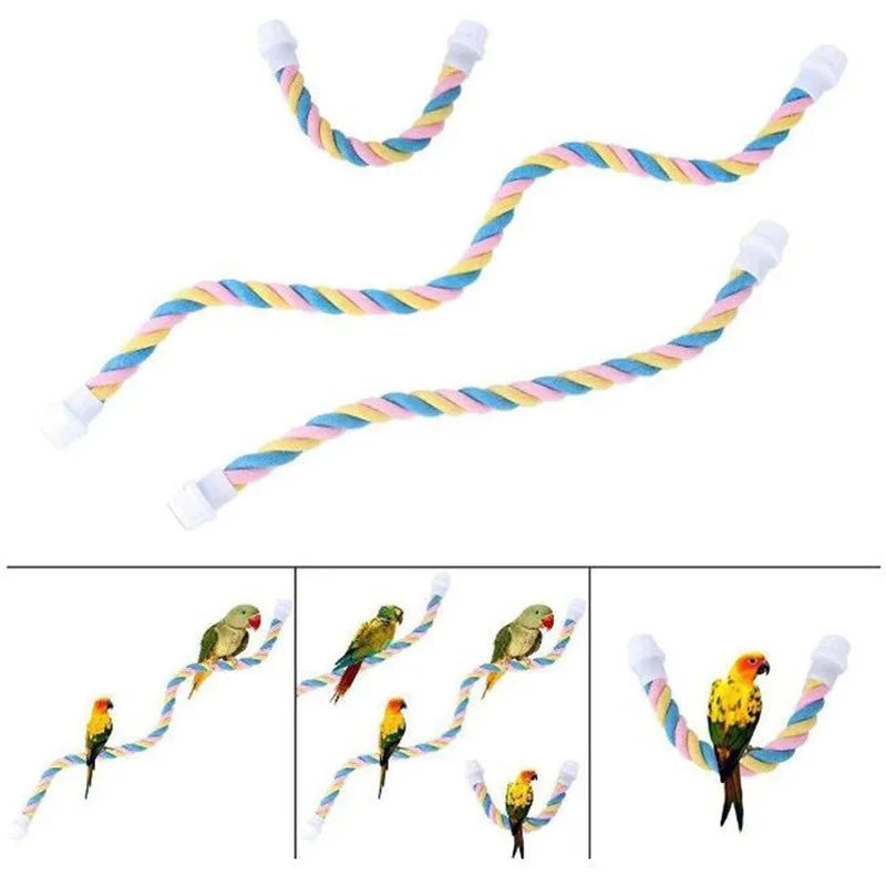 Corduroy Bird Rope Perch - Flexible and Durable Bird Cage Accessory | Cotton Rope & Iron Wire