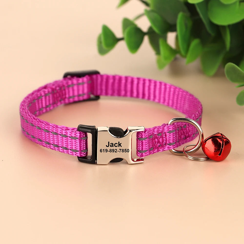 Personalized Reflective Cat Collar with Bell – Adjustable Nylon Collar for Small Dogs & Cats Ditzy Petunia