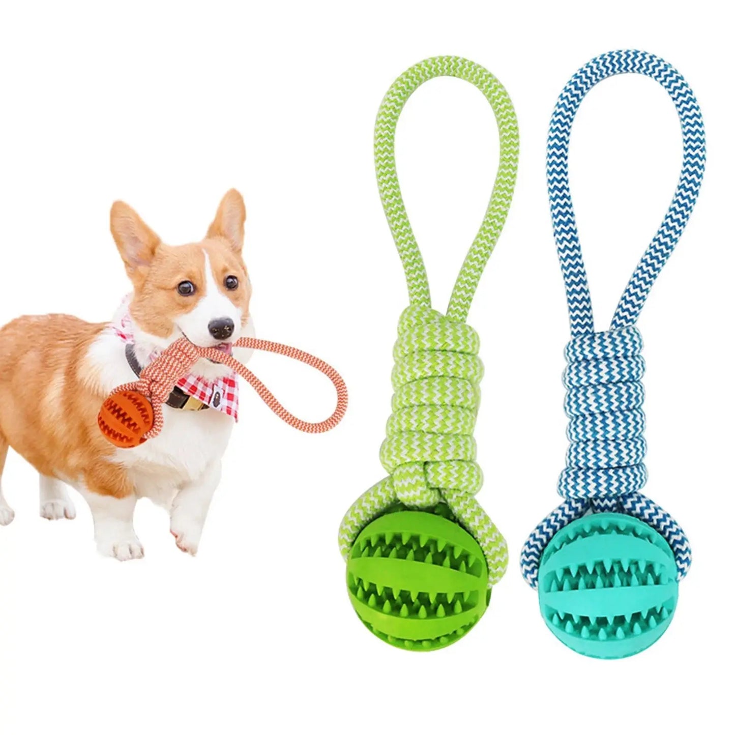 Pet Chew & Treat Ball – Rubber Rope Toy for Dental Cleaning, Tug Play, and IQ Training