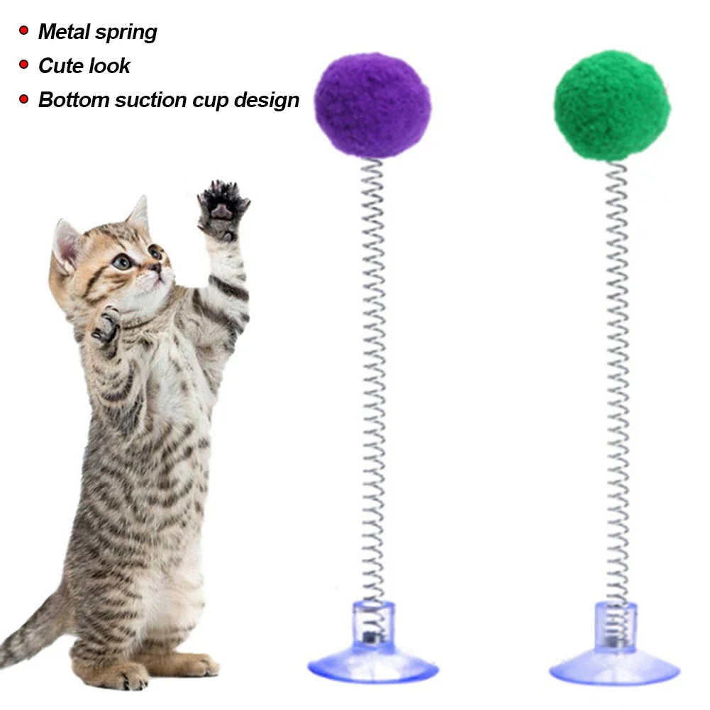 Cat Fur Ball Spring Toy with Suction Cup – Interactive Playtime for Indoor Cats