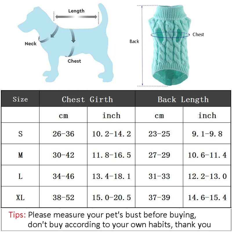 Turtleneck Dog Sweater - Warm Winter Clothes for Small Dogs & Cats | Chihuahua & Yorkie Coat