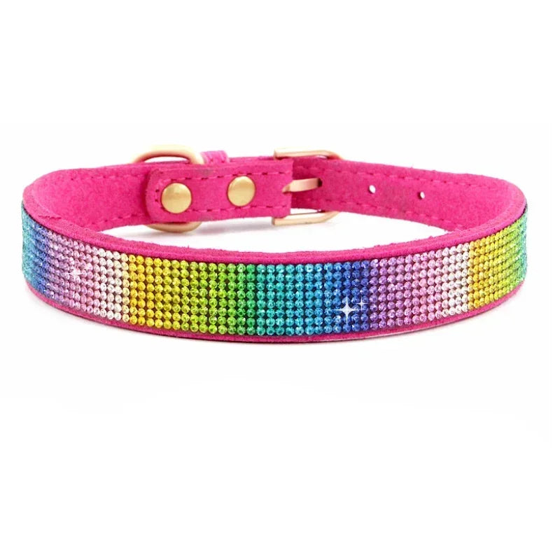 Suede Fiber Crystal Dog Collar - Rhinestone Jeweled Adjustable Collar for Small Dogs & Cats