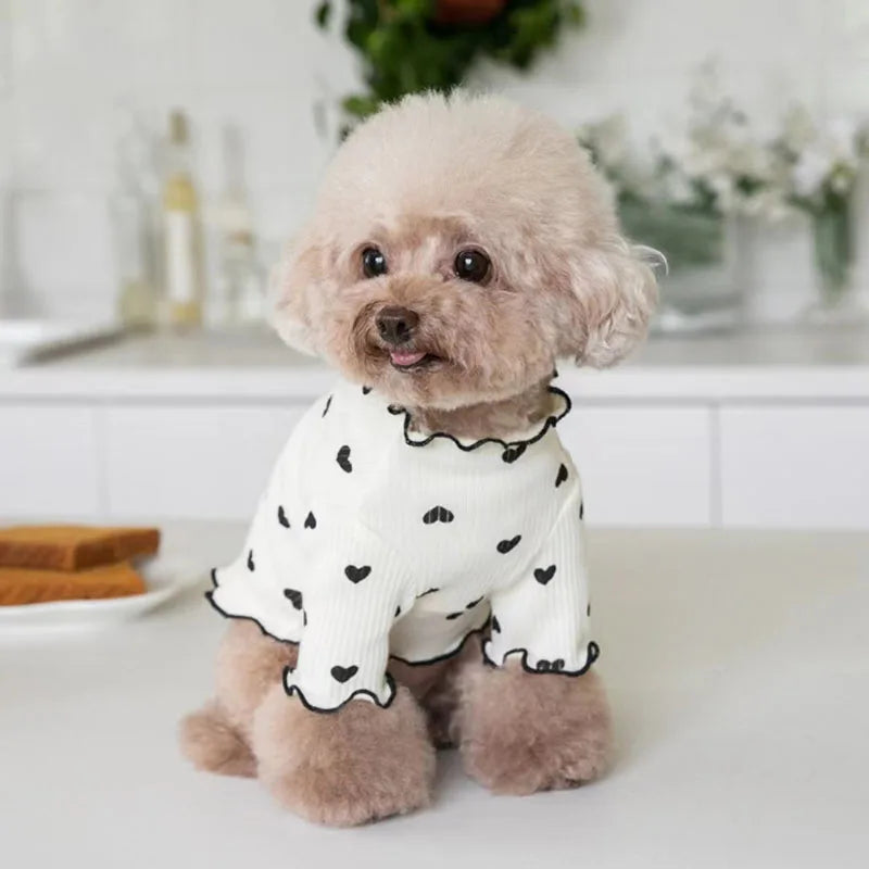 Autumn Winter Pet Undercoat – Cute Heart Print Waffle Vest for Dogs & Cats, Perfect for Christmas & New Year
